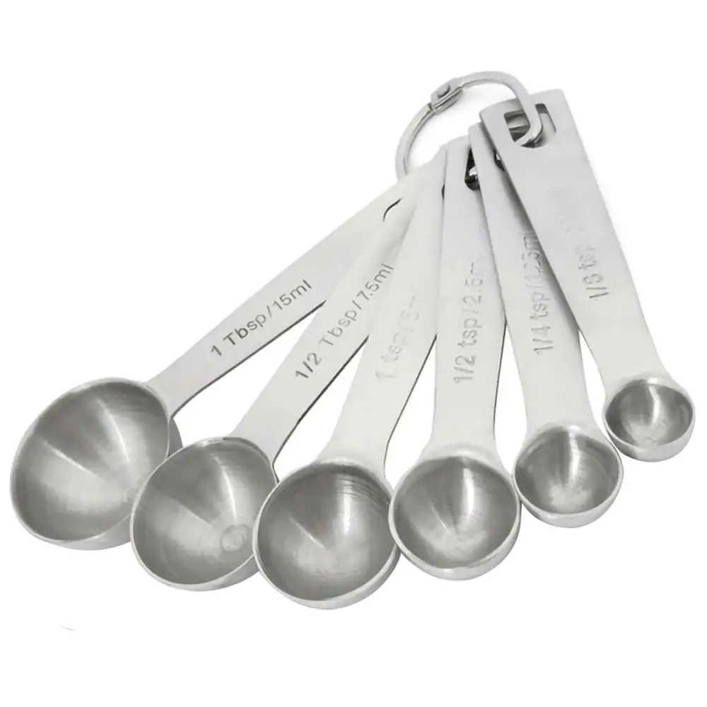 6pcs / set Measuring Spoons Stainless Steel Seasoning Coffee Tea Measuring Spoons with Scale Bakery Tool Kitchen Supplies