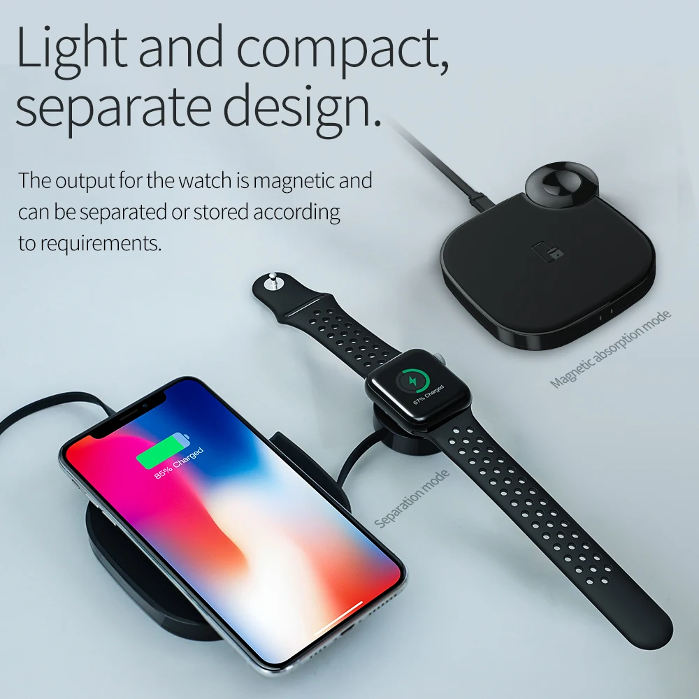 HOCO 2в1 Qi Беспроводное зарядное устройство для iPhone 8 X XS Max XR для Apple Watch 4 3 2 1 10 Вт быстрая Беспроводная зарядка для samsung S10 S9
