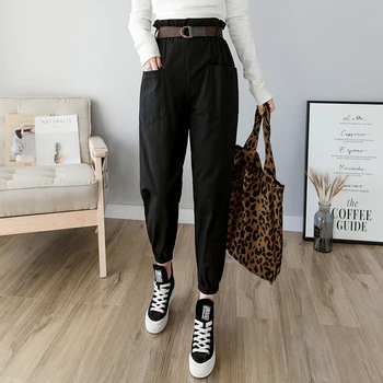 

Women Solid Pants Casual Loose Pockets Streetwear High Waist Ankle Long Trousers