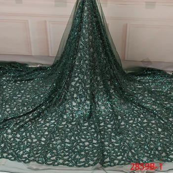 

Luxury Lace Fabric High Quality African 3d Lace Fabric With Beads Embroidery Tulle Lace For French Bridal Lace 5yards 2859b