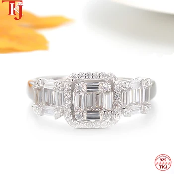 

TKJ Real 925 Sterling Silver Dazzling CZ zirconia Finger Rings for Women Wedding Engagement Fine Rings Jewelry
