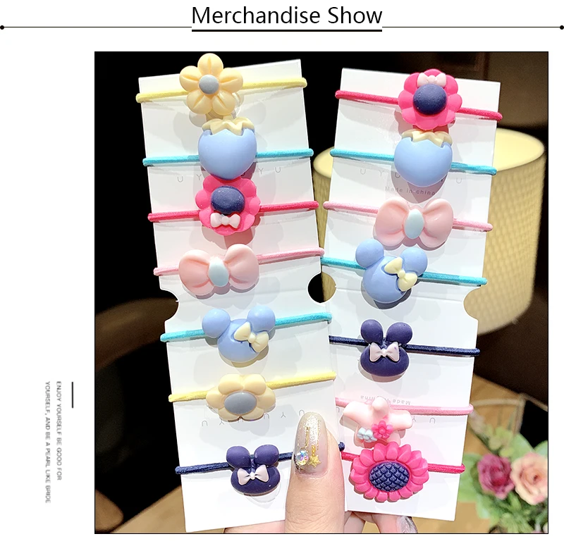 20PCS/Set Girls Cute Cartoon Colorful Bow Flower Rabbit Elastic Hair Band Children Lovely Rubber Band Scrunchie Hair Accessories