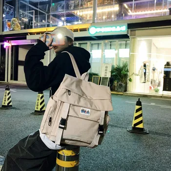 

2020 new simple fashion backpack solid color large bag flip student school bag large capacity backpack backpack