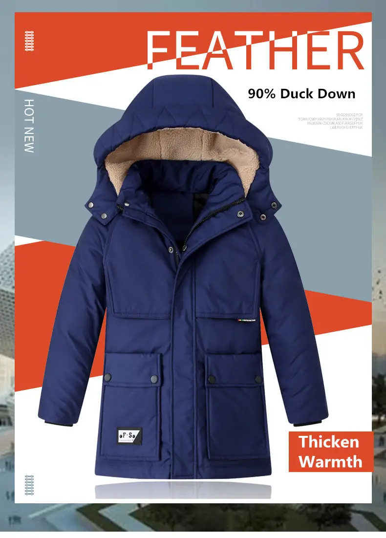 Graus de Inverno Quente com Capuz Longos para Meninos Crianças Cabolsas Engrossar Adolescentes 5-15 Anos Parkas Lm239 -30 1 quente com capuz casacos longos para meninos