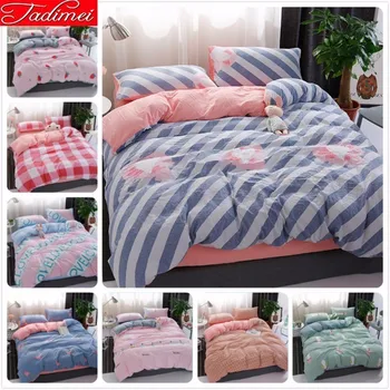 

New Stripe 100% Washed Cotton Duvet Cover 3/4 pcs Bedding Set Adult Kids Soft Bed Linen Single Full Queen King Size Bedspreads