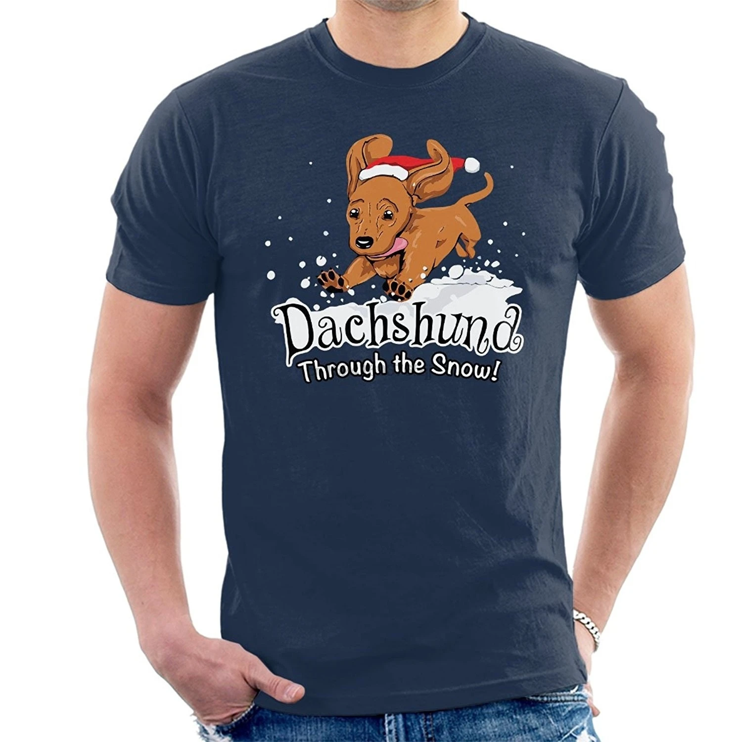 

Fashion Men'S T-Shirt Daschund Through The Snow Cotton T Shirt Mens Funny Tshirts