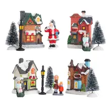 10pcs/set Christmas Led Light Village House Light Up Christmas Scene Craft Mini Merry Christmas Decor Xmas Gift New Year Navidad