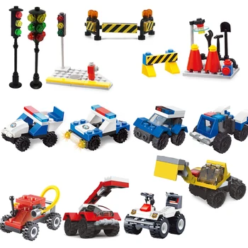 

City Building Blocks Traffic Sign Light Ashbin MOC Citys DIY Parts Toys For Children Police Vehicles Fire Truck Technic Cars Set
