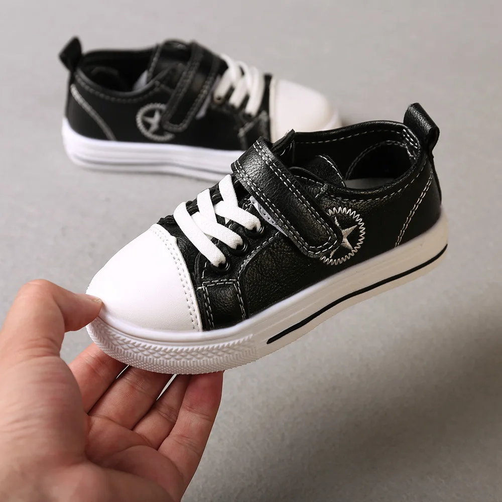 

18 Years New Style Skate Shoes Men's Korean-style Fashion CHILDREN'S Shoes PU Leather Velcro Anti-slip Rubber Casual Spring And