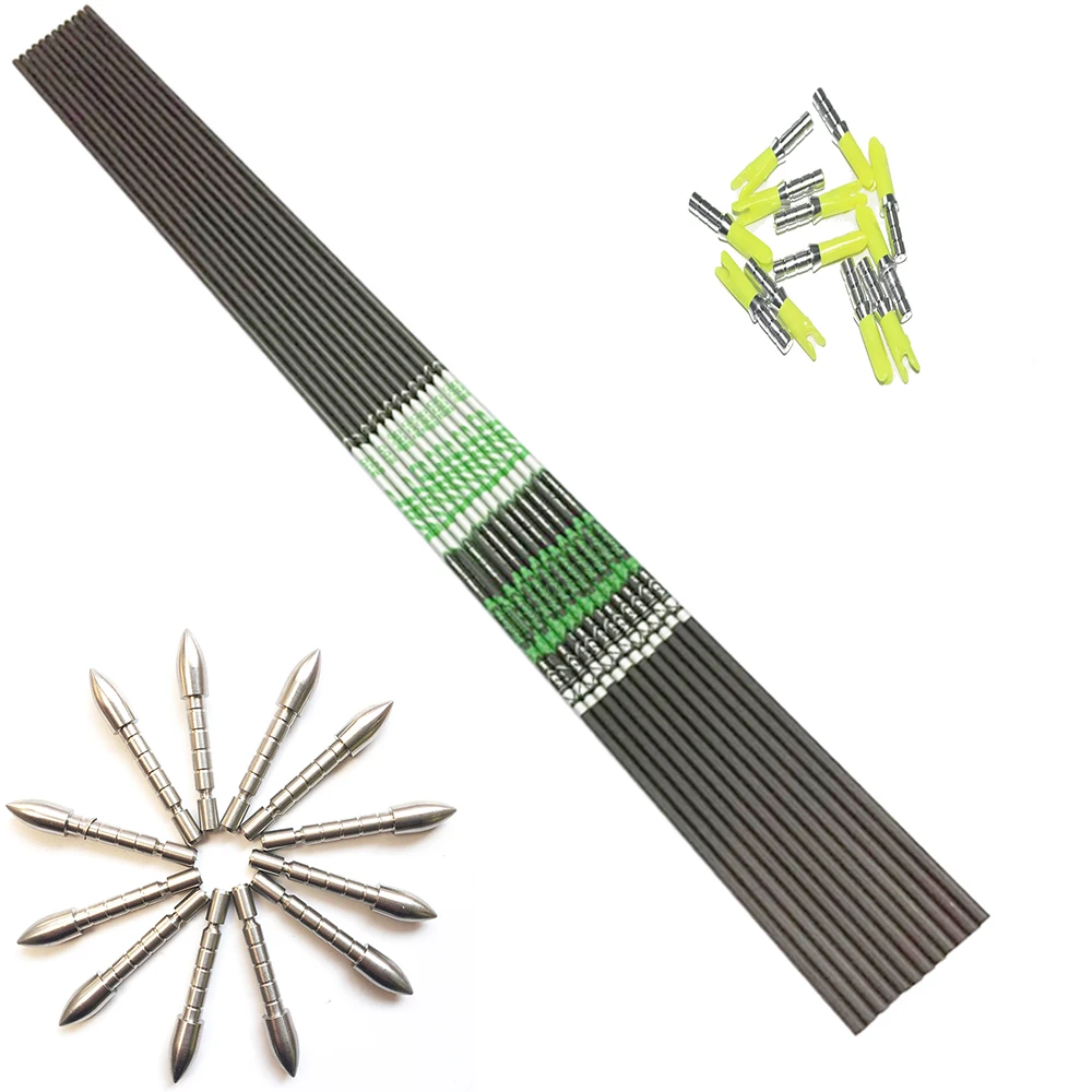 

carbon arrow shafts spine350/400/500/600/700/800/900 ID.166" +12pcs pin nock+12pcs Stainless steel target point for DIY shooting