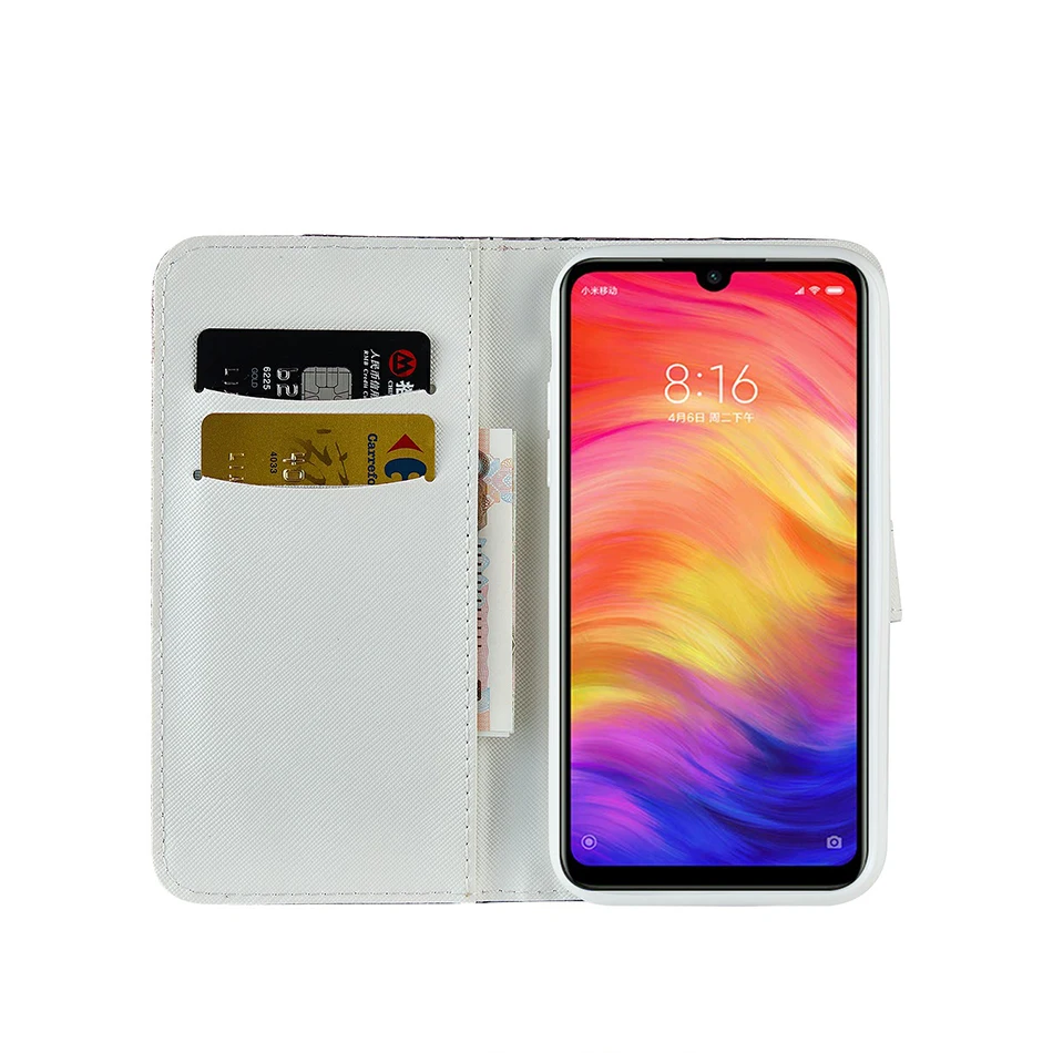Чехол книжка с лазерным бумажником для Redmi Note 8 7 Pro 6 6A 5A Prime блестящая задняя крышка