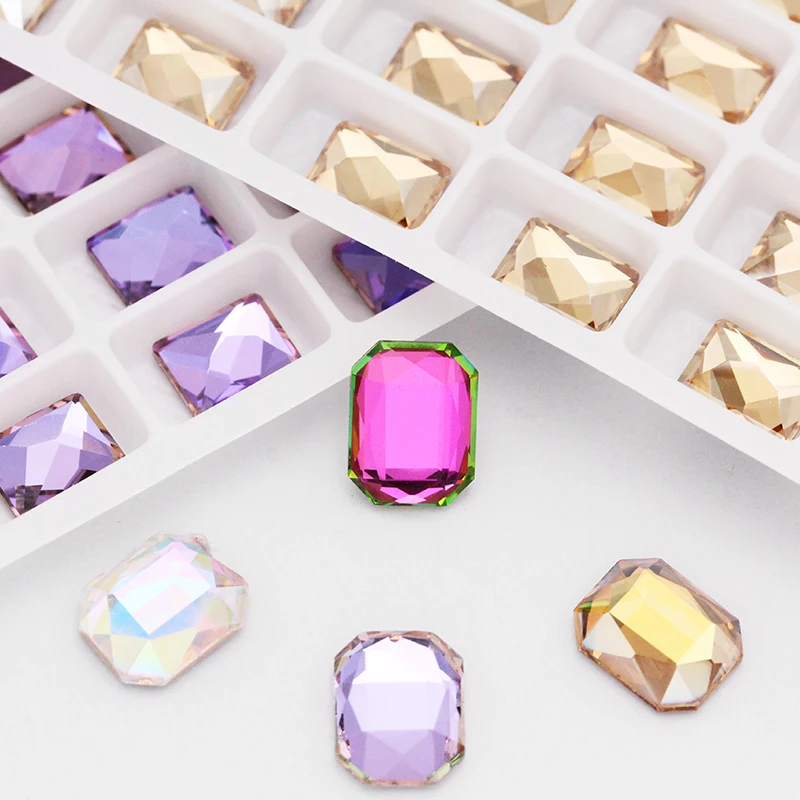 20pcs Rectangle Shape Glue On Nails Rhinestones Flatback Glass Strass Crystals Stones Nail Art Decoration Accessories