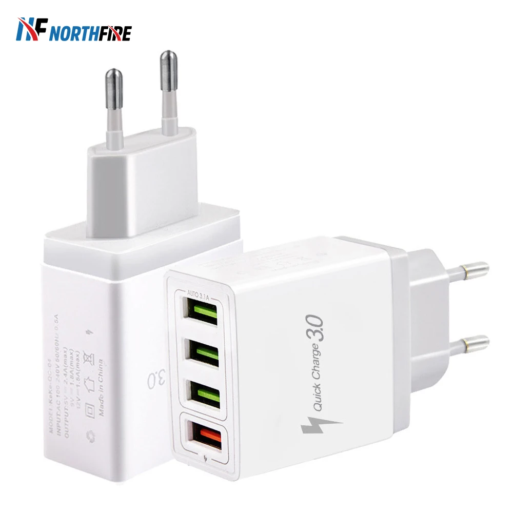 Fast Charger 4 USB Phone Quick Charge QC3.0 5V/2.4A EU/US/UK Plug Port Travel Wall Adapter For iPhone 11 Samsung | Мобильные