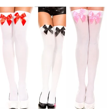 

Sexy Women's Hosiery Pink Bow Stay Up Thigh High Silk Stockings Ladies Sweet Bow Stockings Pantyhose Knee High Socks Stockings