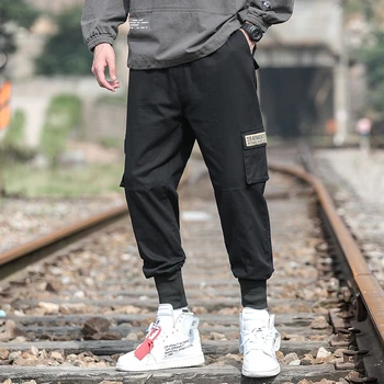 

Fashion Joggers Men Cotton Casaul Pants Ankle Length Patch Pocket Cargo Pant Hiphop Streetwear Drawstring Harem Pants Male 5XL