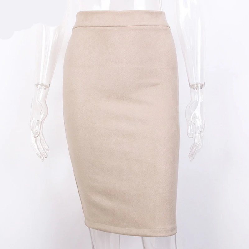 Beige Yellow Solid Women Skirt Stretch Bodycon Sheath Women Skirt Casual Work OL Office Women Skirt Autumn Sexy Jupe