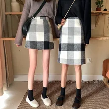 Ретро большая клетчатая твидовая юбка осень зима прямая Высокая талия короткая юбка Мини Винтаж для женщин Jupe Courte Faldas Cortas Gonne