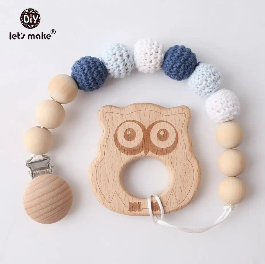 owl clip Давайте сделаем деревянный Прорезыватель 1 шт. вязанные крючком бусины бук Прорезыватель для зубов соска зажим цепи для кормления материал может жевать деревянные бусины зажим для пустышки - Цвет: owl clip