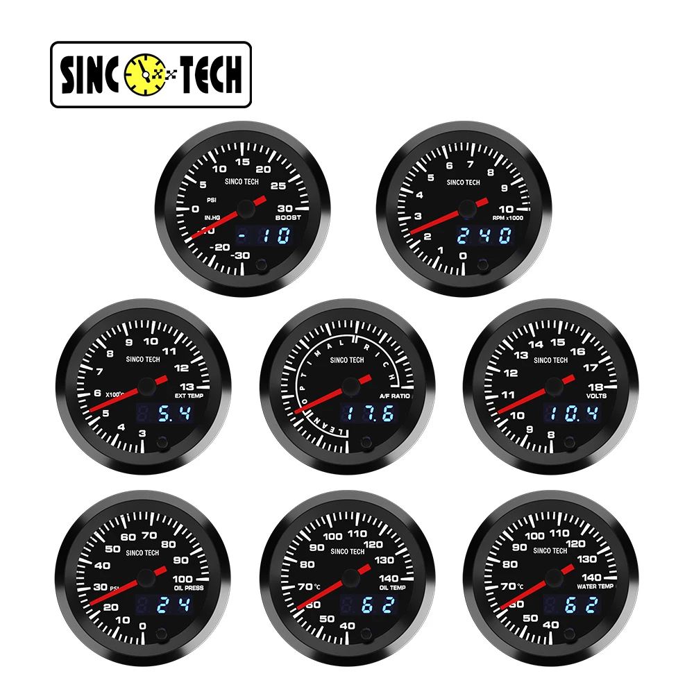 Sincotech Do636 52Mm 7-Color 12V Car Truck Led Digital Meter Con Kit Sensore Racing