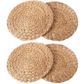 

Round Woven Placemat,Water Hyacinth Woven Placemat,Heat-Resistant Non-Slip Woven Handmade Placemat (13.8 In) 4Pcs