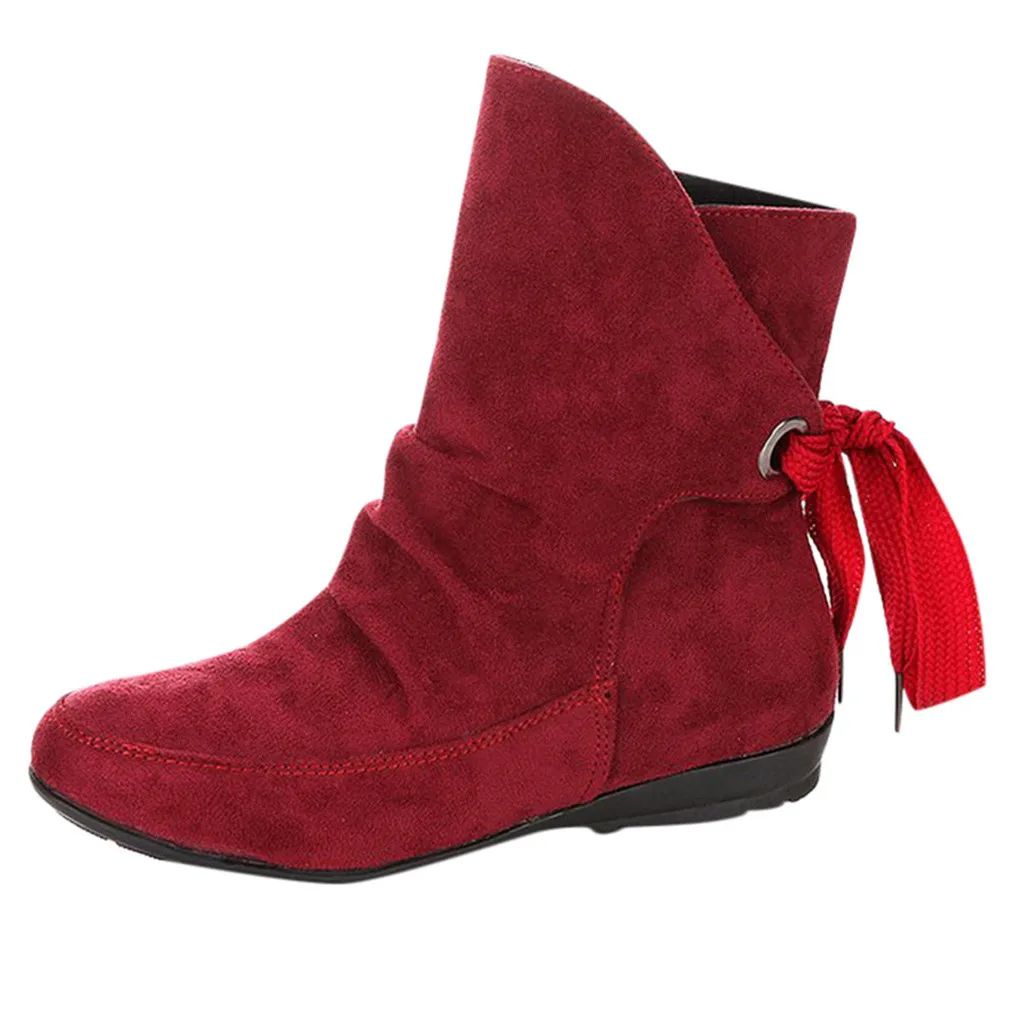Женские ботинки; модная женская обувь; замшевые кожаные ботинки с пряжкой; зимняя обувь на низком каблуке; женские короткие ботинки со шнуровкой и пряжкой;#920 - Цвет: RD