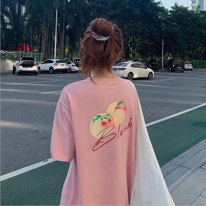 Женская футболка с коротким рукавом принтом персика и круглым вырезом | одежда