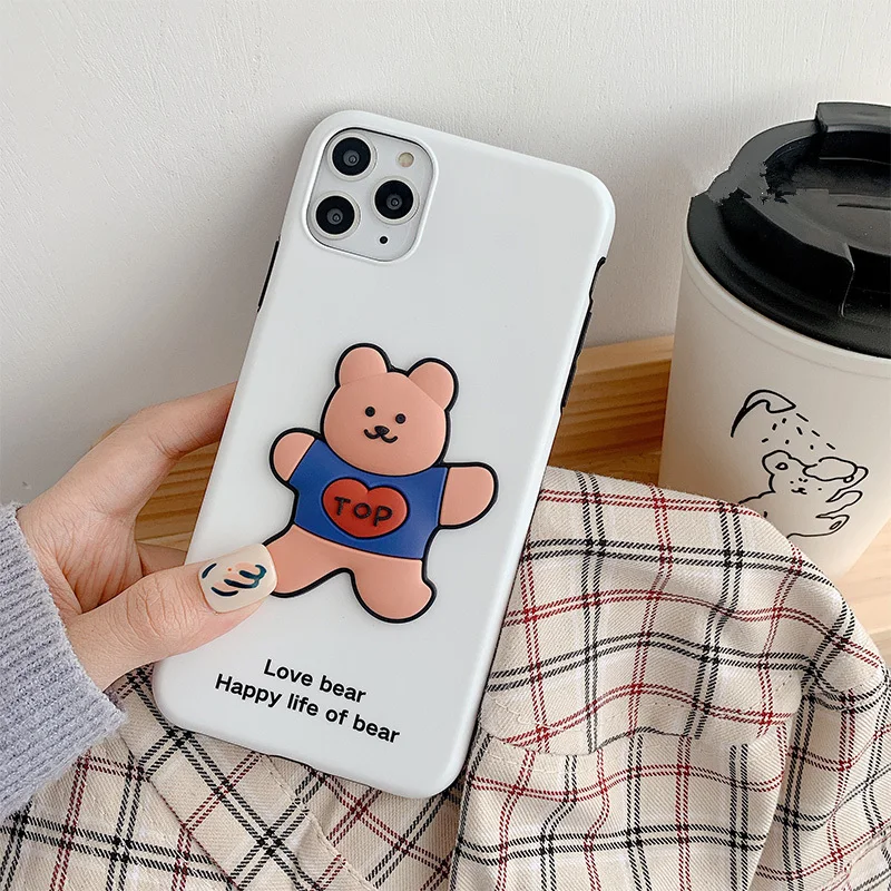 

INS 3D TOY happy bear soft silicone case for iPhone 11 Pro Max X XR XS MAX 7 8 Plus Korea love heart bear cute phone back cover