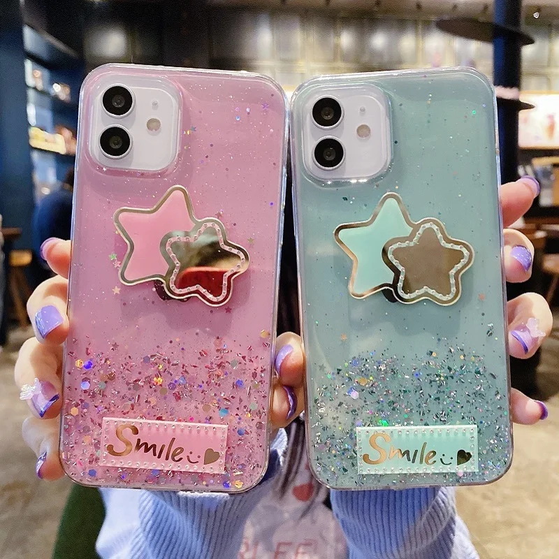 

Gradient Star Flashing Star Phone Case for Realme C21 Transparent Tpu Bumper Soft Cover For Realme C 21 Phone Case