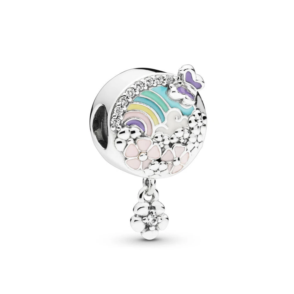 Suplush, 925 пробы, серебряный шарм, вдохновленный природой, шарм, бабочка, цветок, бисер, подходит для бренда, очаровательный серебряный браслет 925 происхождения - Цвет: PSMB1374