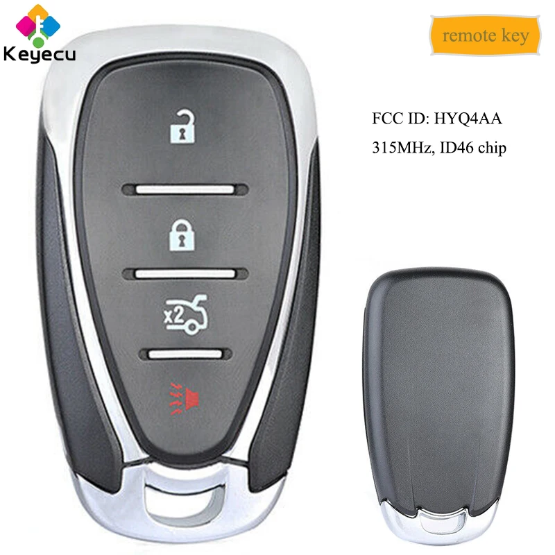 

KEYECU Smart Remote Key With 4 Button & 315MHz - FOB for Chevrolet Malibu Cruze Spark Camaro Equinox 2016 2017 2018 2019, HYQ4AA