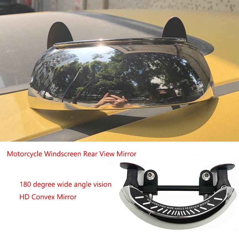Motorcycle Windscreen 180+ Degree Blind Spot Mirror Wide Angle Rearview