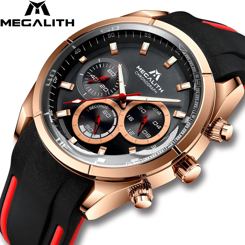 

MEGALITH Men Watch 2019 Quartz Watch Sport Wristwatch Luminous Clock Orologi Chronograph Waterproof Timing Reloj Hombre Black