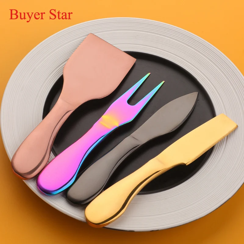 4Pcs/set Gold Cheese server set Stainless steel cutlery Butter Cutter knife table ware forks metal food cake shovel tool