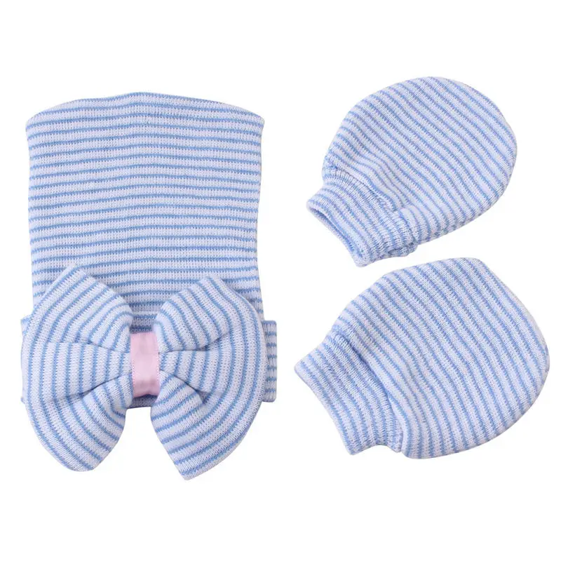 

Baby Hat Gloves Newborn Girl Cap Newborn Photography Props Anti Scratch Mittens Face Protection Set Kitted Cotton Cap Bowknot