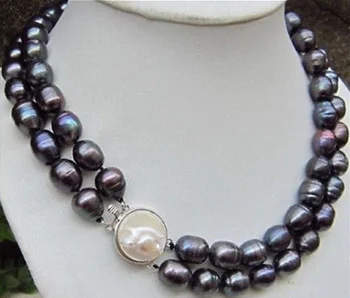 

Wholesale price 16new 2S Rare charming 11-13mm tahitian black baroque pearl necklace BB1025
