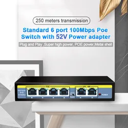 Terow 6 portas poe switch 48v power ethernet rede switch 4 poe switch injector para câmera ip/sem fio ap/cctv sistema de câmera