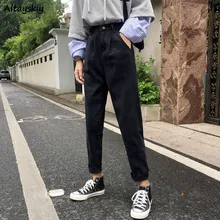 Джинсы с высокой талией женские черные джинсовые брюки универсальные повседневные стильные женские корейские модные уличные винтажные потертые джинсы