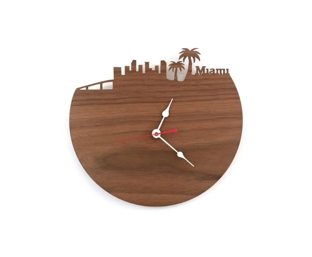 

Miami Skyline Wall Clock Living Room Office Wall Wall Table Quartz Clock City Silhouette