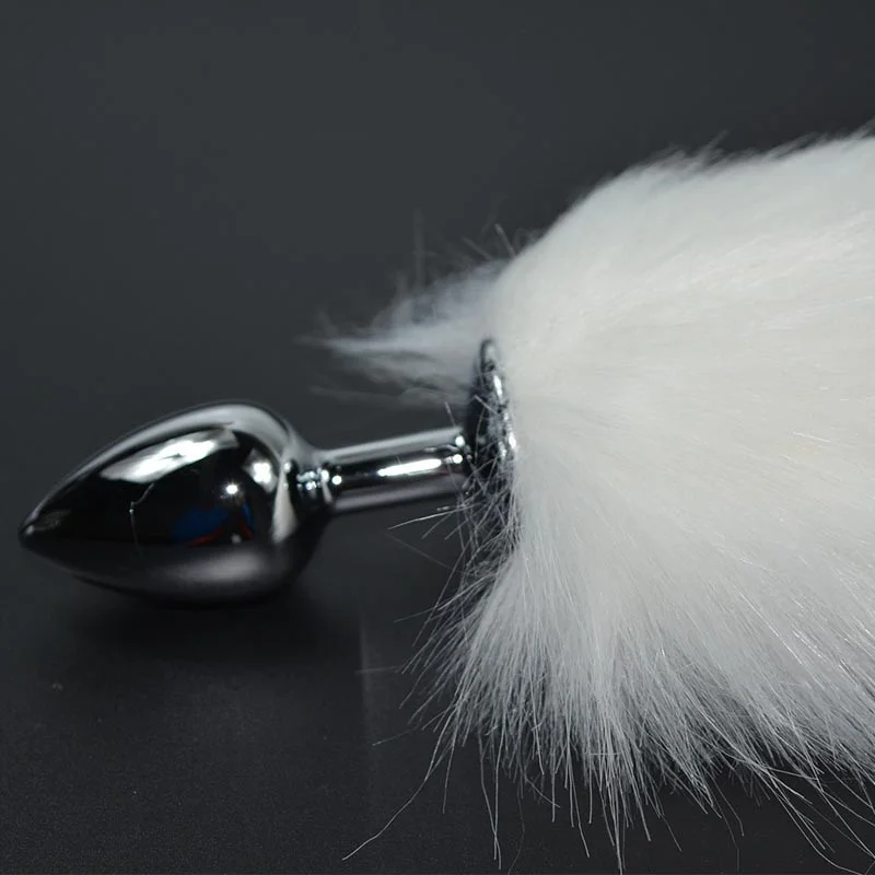 1PC Pure White Fox Tail Butt Metal Plug 35cm Long Anal Sex Toy Animal RolePlay Cosplay with Real Racoon Dog Hiar Sex Products05