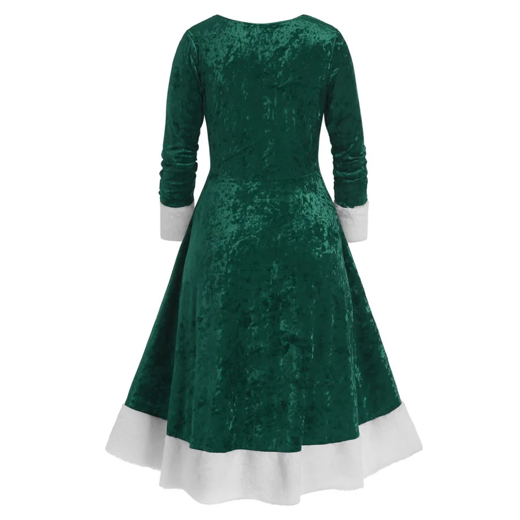Feitong Dress Women Vestidos Christmas Patchwork Bandage Long Sleeve Sashes Asymmetric O-Neck Festival Dress платье женское