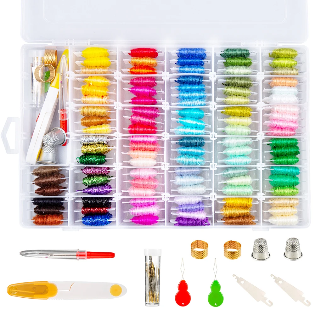 

100 Colors With Storage Box Metallic Thread Embroidery Floss Kit Seam Ripper Cross Stitch Friendship Bracelets Knitting DIY