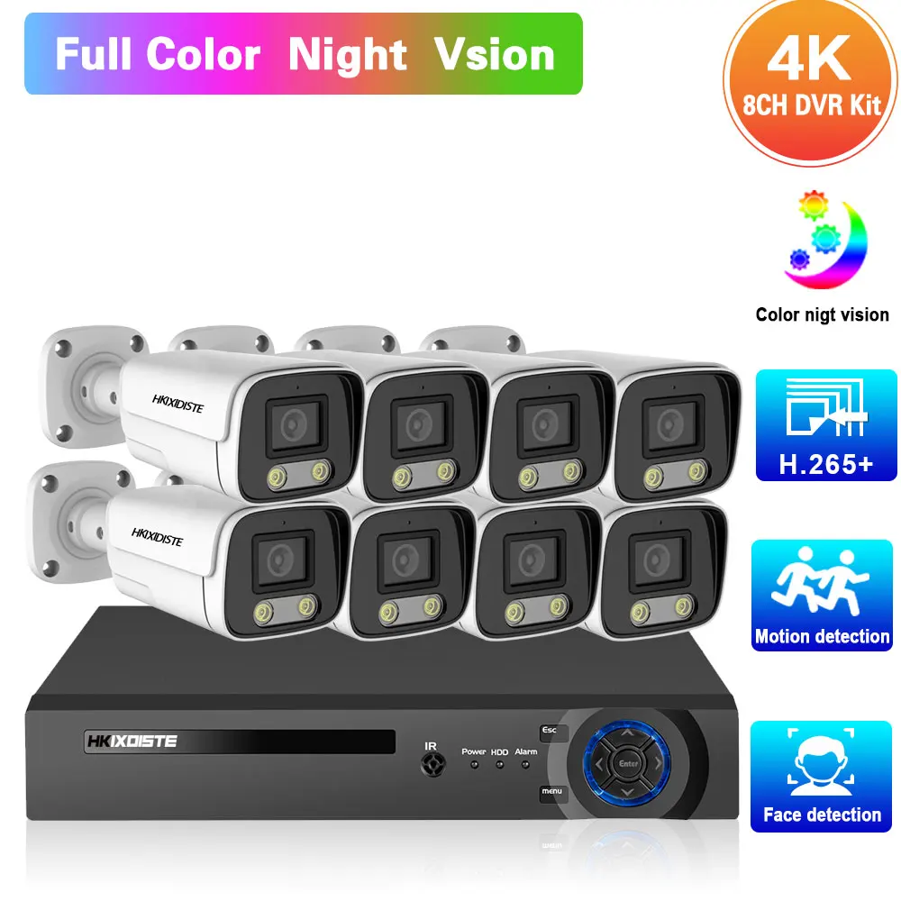 PROD 1005003397814017 AHD CCTV Camera Security System Kit 4K 8CH DVR
Kit Full Color Night Vision 8MP XMEYE Bullet Camera Video Surveillance
System Kit