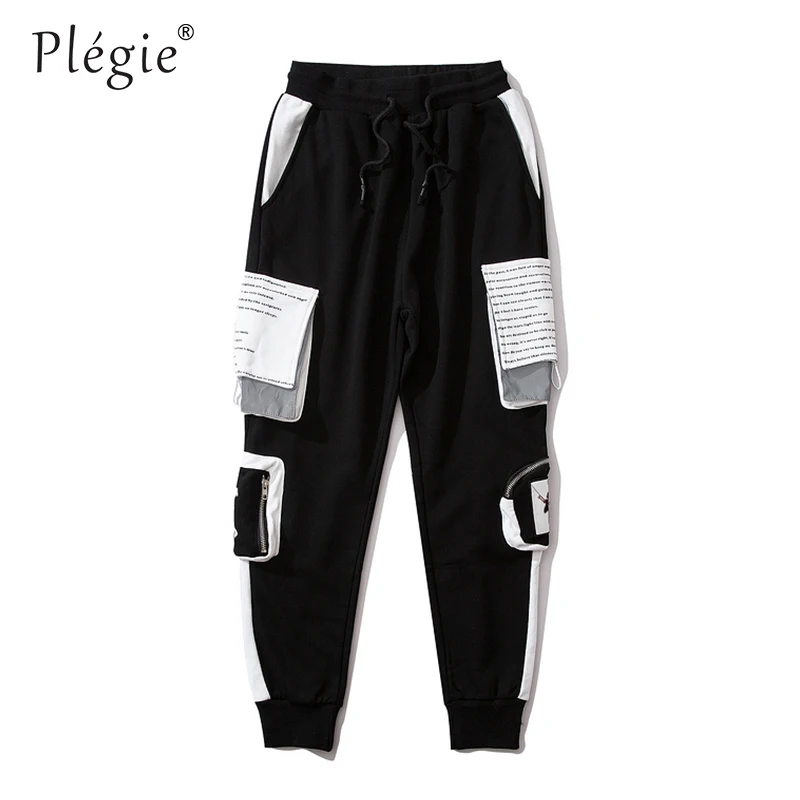 Black Joggers Plegie Мужские Светоотражающие спортивные штаны с большими карманами, мужские винтажные спортивные брюки в стиле хип-хоп, мужские уличные брюки Харадзюку - Цвет: Black Joggers
