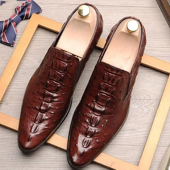 

2019 Luxury Designer Crocodile Skin Men Formal Shoes Men Wedding Shoes Business Genuine Cow Leather Oxford Shoes