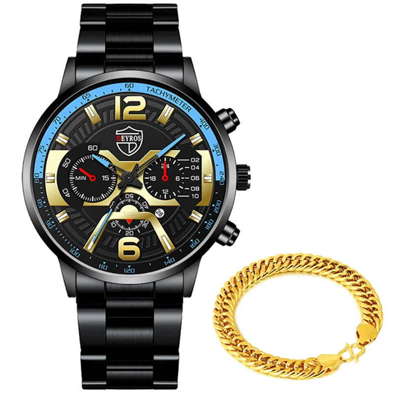 2022 Mens Fashion Watches Luxury Men Stainless Steel Quartz Wrist Watch Male Business Casual Gold Bracelets relogio masculino 