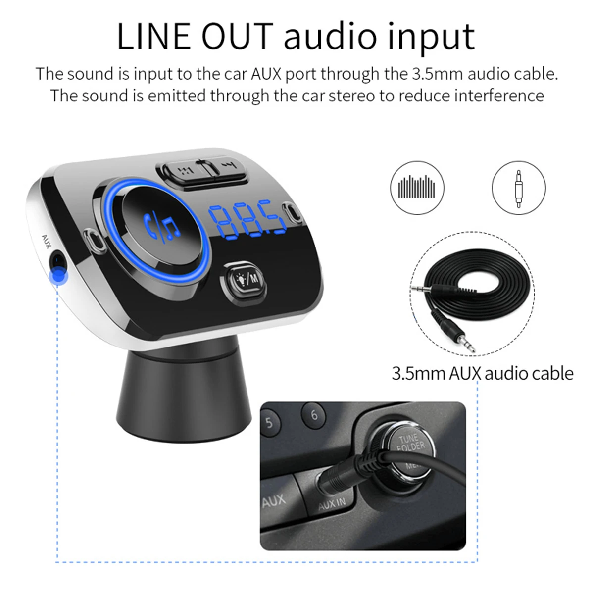 12 V-24 V с двумя USB Черный автомобильный комплект fm-передатчика Bluetooth 5,0 Беспроводной MP3 плеер Быстрая зарядка 3,0 USB Зарядное устройство AUX вход