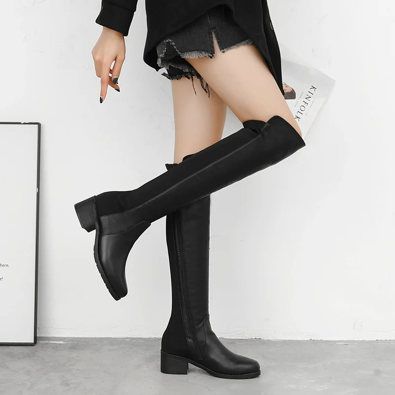 Women Boots Winter 2020 Sexy Over-The-Knee Boots Fashion Suede PU Thigh High Boots Female Winter women Boots Black 942757