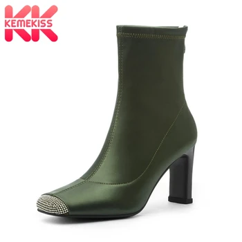 

KemeKiss New Woman High Heel Boots Square Toe Zipper Woman Ankle Boots Fashion Sexy Woman Winter Shoes Footwear Size 34-40