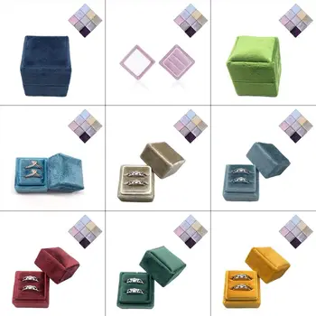 

Square Velvet Ring Bearer Box - Premium Gorgeous Vintage Double Ring Display Holder with Detachable Lid for Valentine's Day Prop