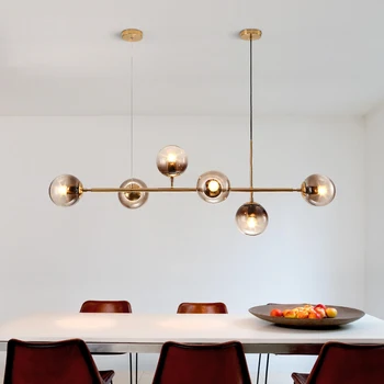 

Modern LED chandelier lighting dining room glass ball hanging lights Nordic living room pendan lamp bar iron fixtures